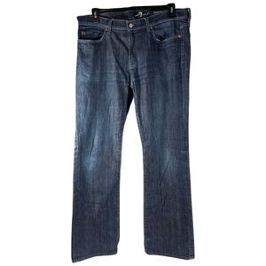 7 For All Mankind Boot Cut Men’s Size 38/35 dark wash distressed Denim Jeans